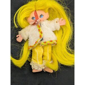 1969 Ideal Baby Flatsy Doll Dressed Coat pants Yellow hair blue eyes needs TLC